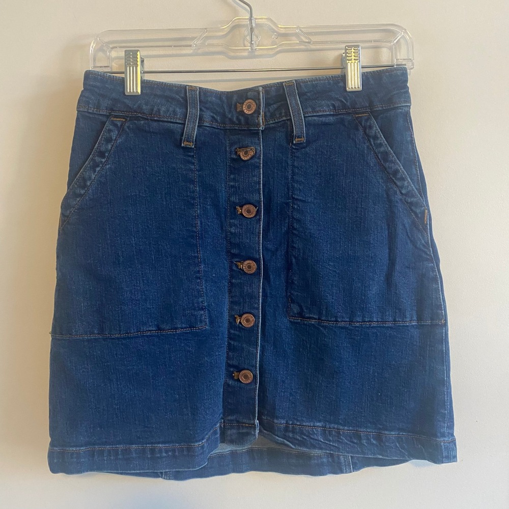 J Crew Mercantile Women Denim Button Front A‎ Line Skirt Blue Size 4